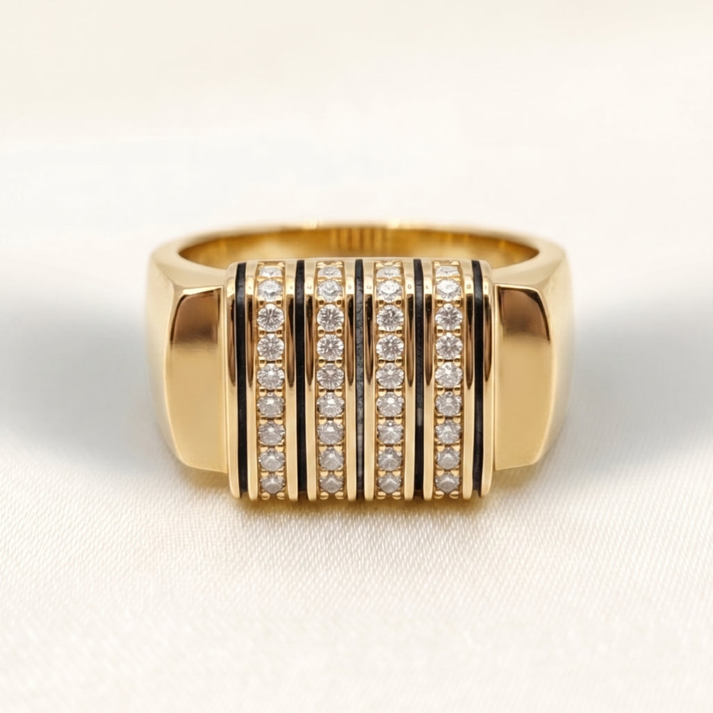 Black Enamel Four-Column  Pillar Ring 18k gold vermeil