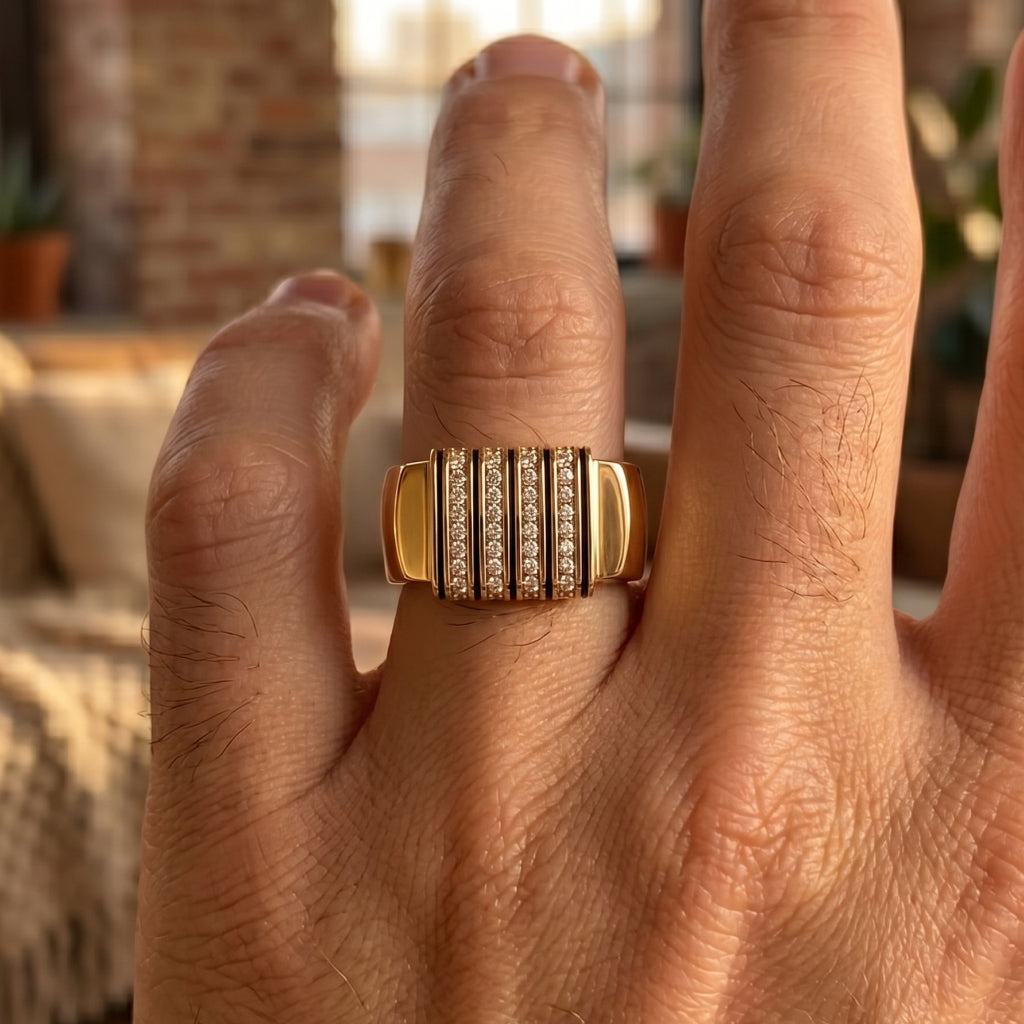 Black Enamel Four-Column  Pillar Ring 18k gold vermeil