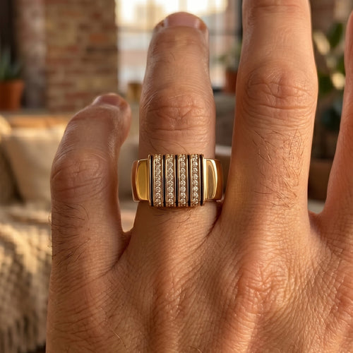 Black Enamel Four-Column  Pillar Ring 18k gold vermeil