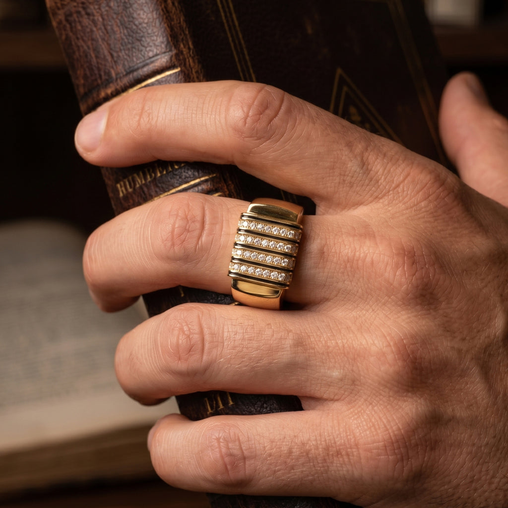 Black Enamel Four-Column  Pillar Ring 18k gold vermeil