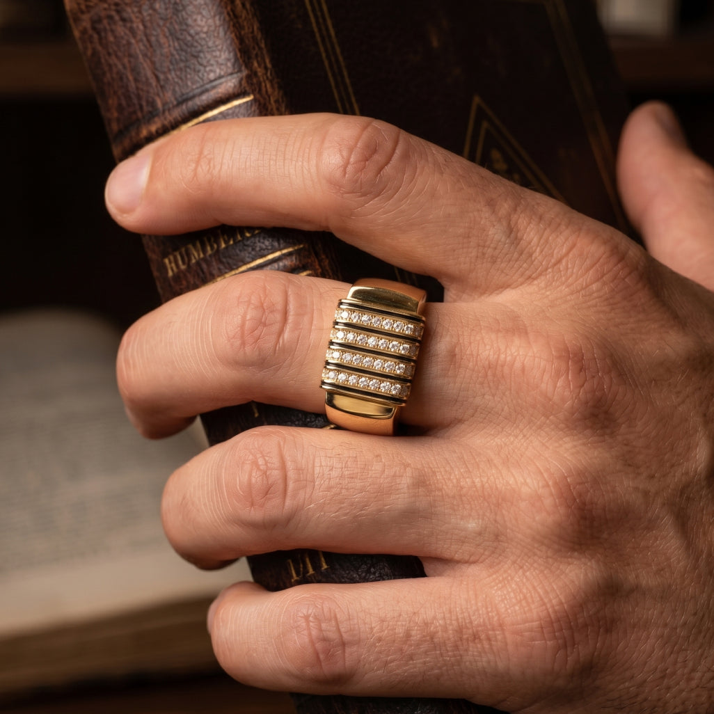 Black Enamel Four-Column  Pillar Ring 18k gold vermeil
