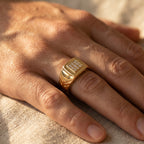 Mini Nine-Stone Pave Diagonal Groove Signet Ring 18k gold vermeil
