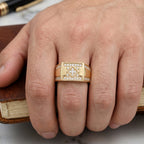 Diamond Frame I-Bar Shoulder Signet Ring 18k gold vermeil