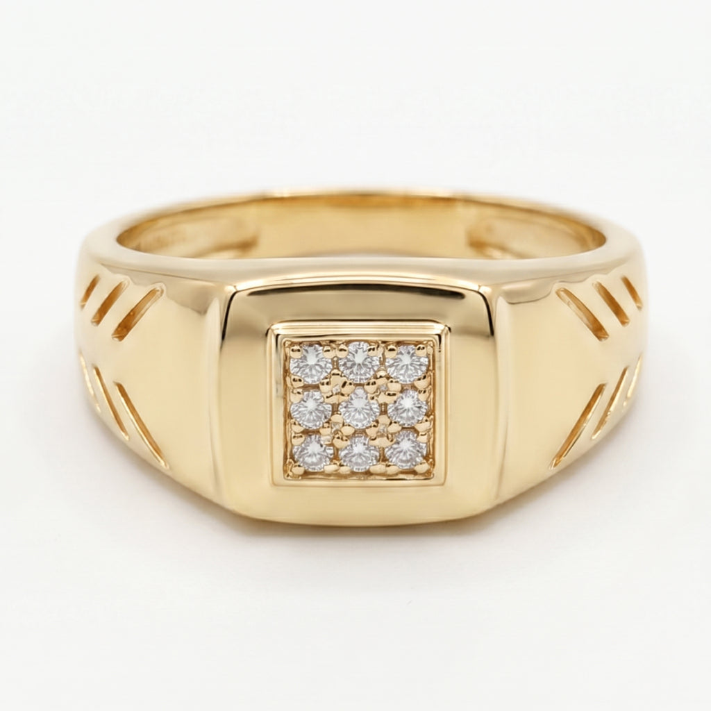Mini Nine-Stone Pave Diagonal Groove Signet Ring 18k gold vermeil