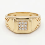Mini Nine-Stone Pave Diagonal Groove Signet Ring 18k gold vermeil