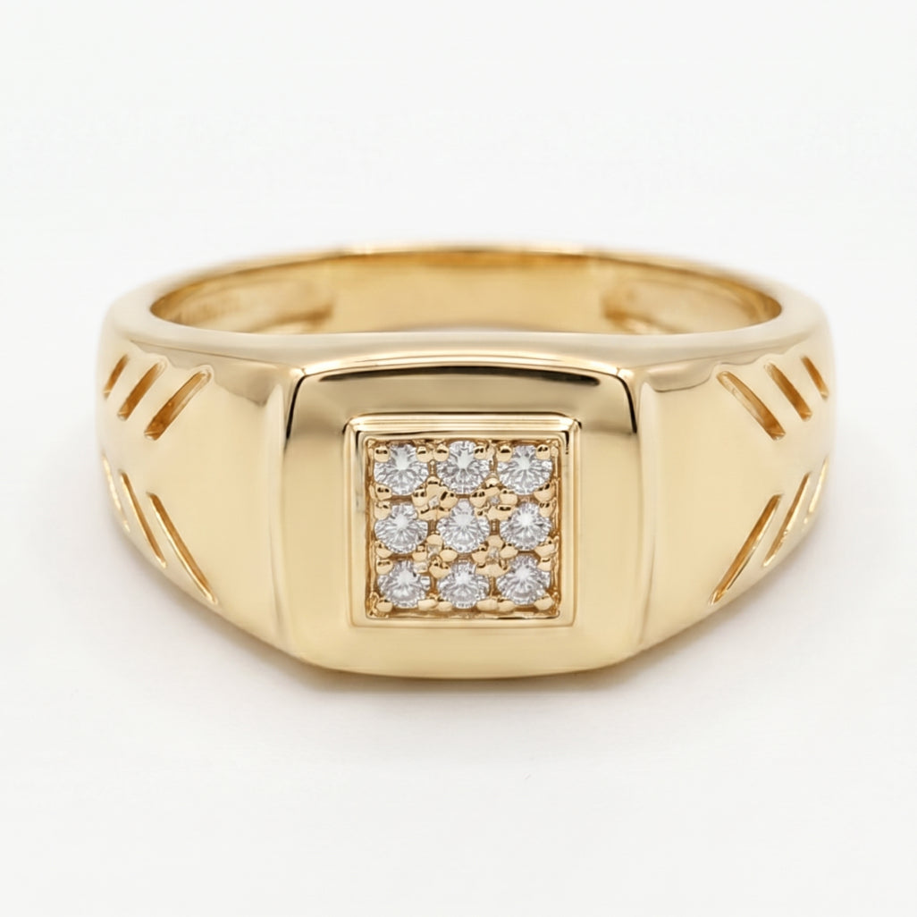 Mini Nine-Stone Pave Diagonal Groove Signet Ring 18k gold vermeil