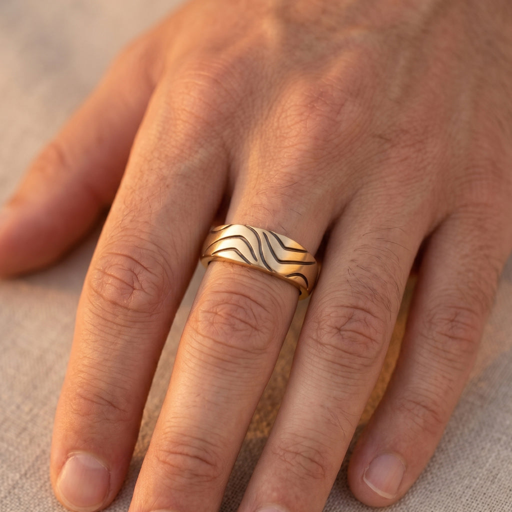 Brushed Dome Wave Enamel Band Ring 18k gold vermeil