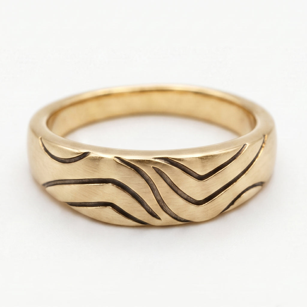 Brushed Dome Wave Enamel Band Ring 18k gold vermeil