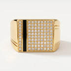 Black Enamel Vertical Bar Full Pave Signet Ring 18k gold vermeil