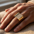 Black Enamel Vertical Bar Full Pave Signet Ring 18k gold vermeil