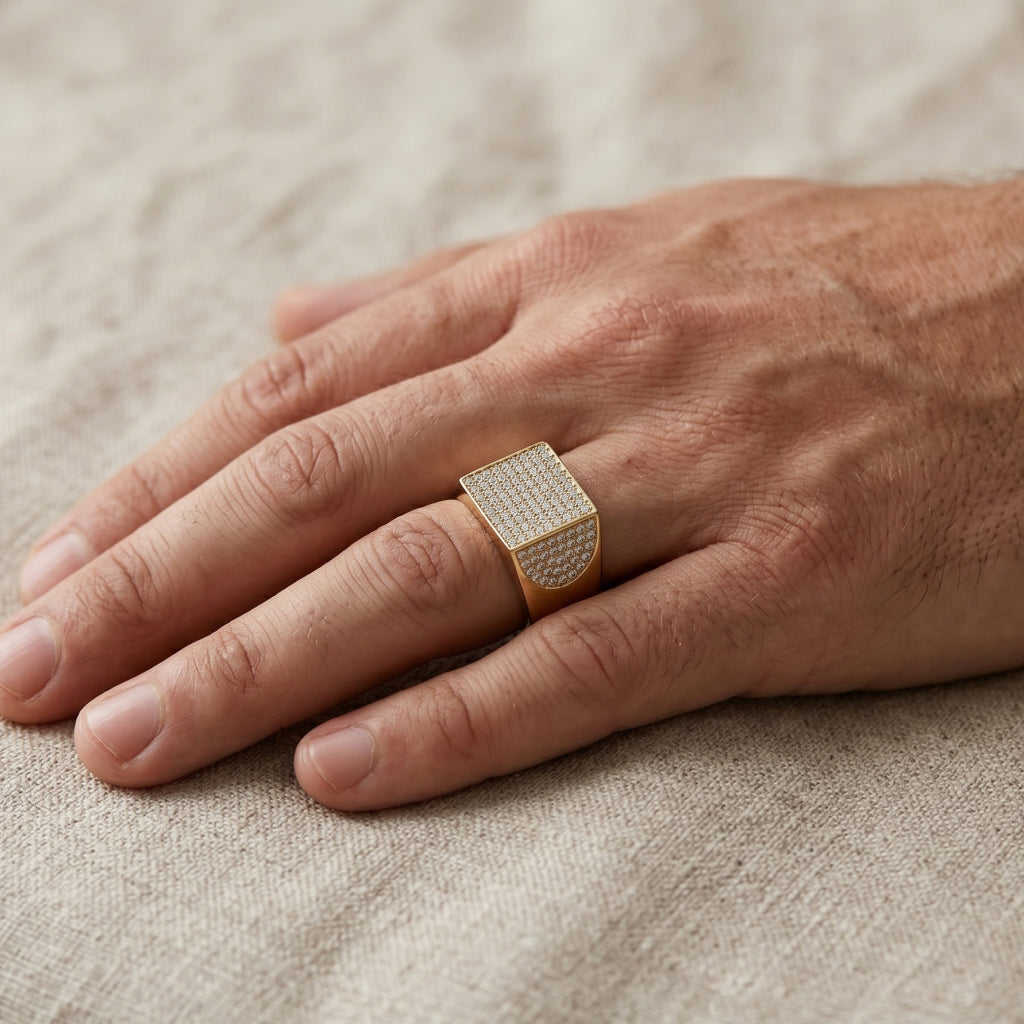 Wide Full Pave Angled Signet Ring 18k gold vermeil