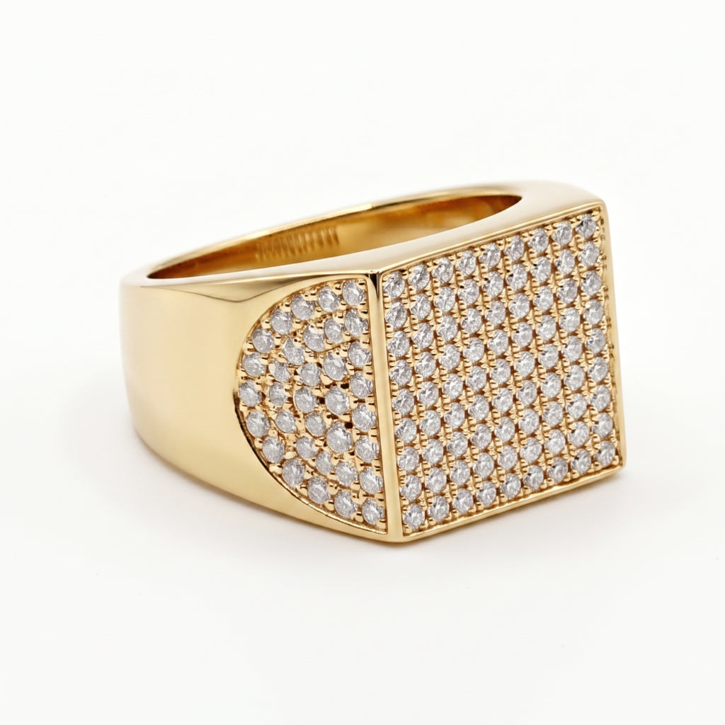 Wide Full Pave Angled Signet Ring 18k gold vermeil