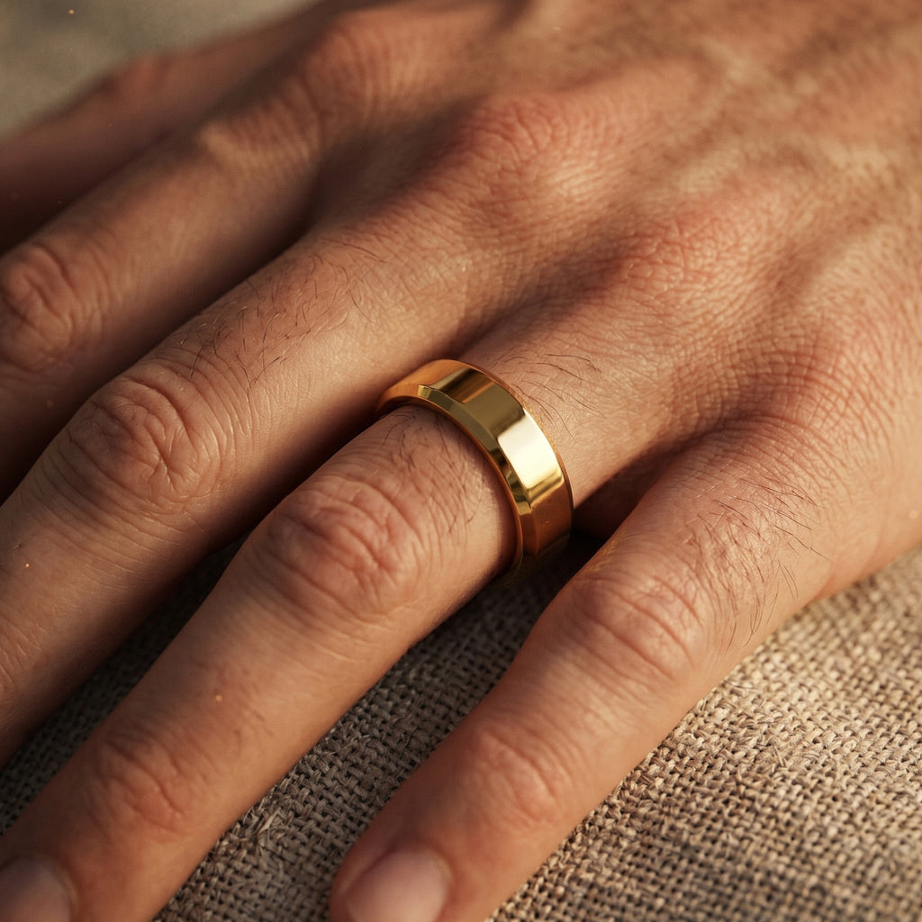 Plain Bevelled Edge Gold Band Ring 18k gold vermeil