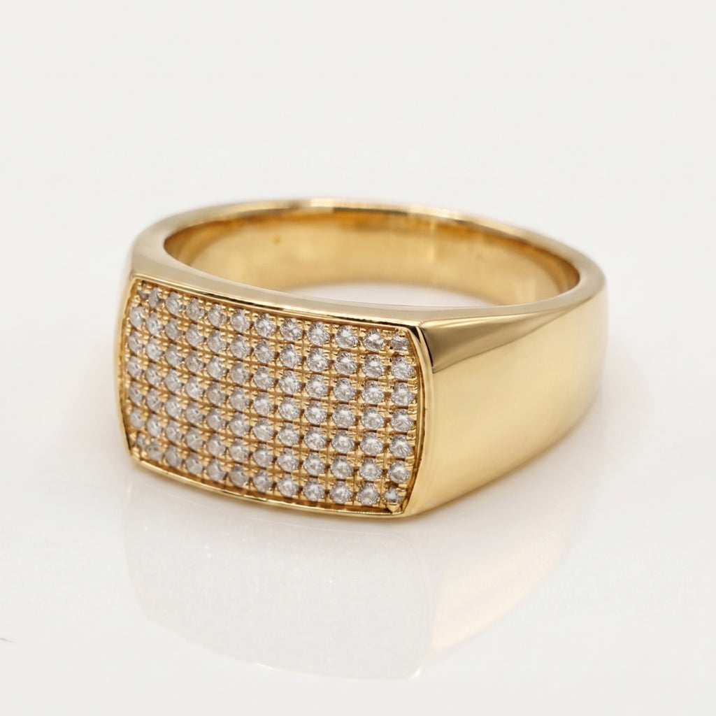 Wide Full Pave Concave Rectangular Signet Ring 18k gold vermeil