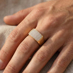 Wide Full Pave Concave Rectangular Signet Ring 18k gold vermeil