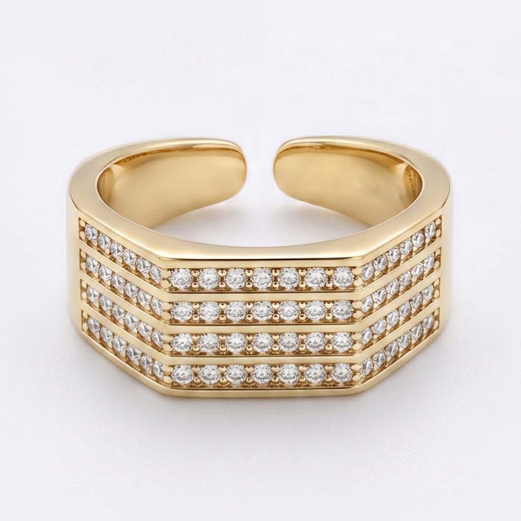 Four-Row Open-Back Adjustable Signet Ring 18k gold vermeil