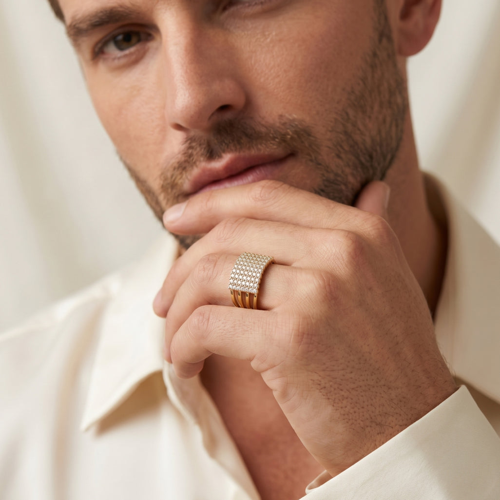 Multi-Row Full Pave Open Rail Band Ring 18k gold vermeil
