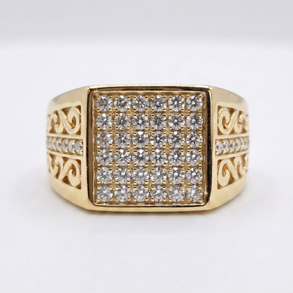 Full Pave Square Scroll Shoulder Signet Ring 18k gold vermeil