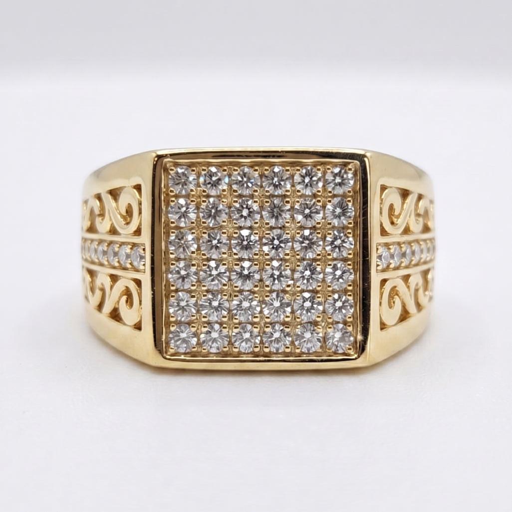 Full Pave Square Scroll Shoulder Signet Ring 18k gold vermeil