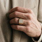 Full Pave Square Scroll Shoulder Signet Ring 18k gold vermeil