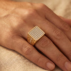 Full Pave Square Scroll Shoulder Signet Ring 18k gold vermeil