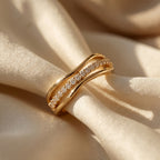 Gold Crossover Pave Wave Ring