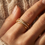 Gold Crossover Pave Wave Ring