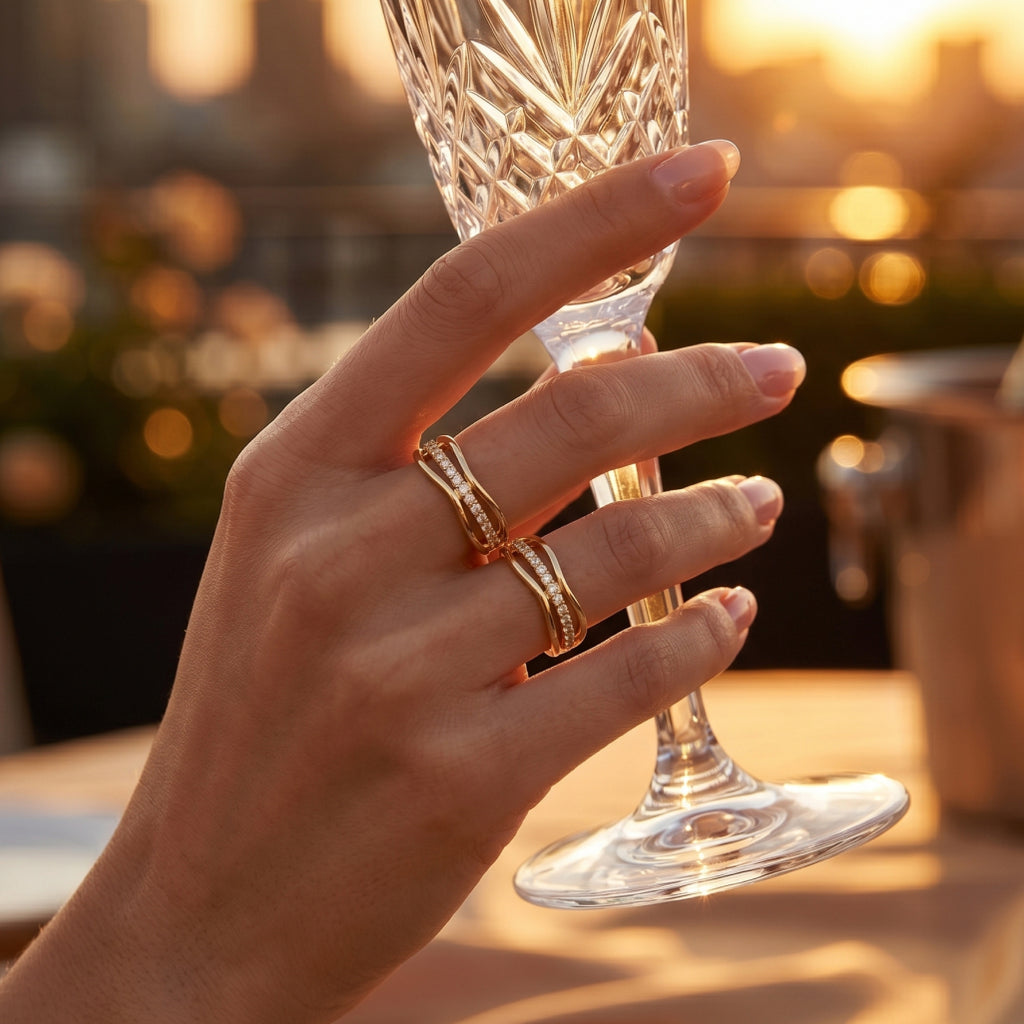 Gold Crossover Pave Wave Ring
