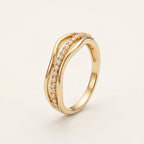 Gold Crossover Pave Wave Ring