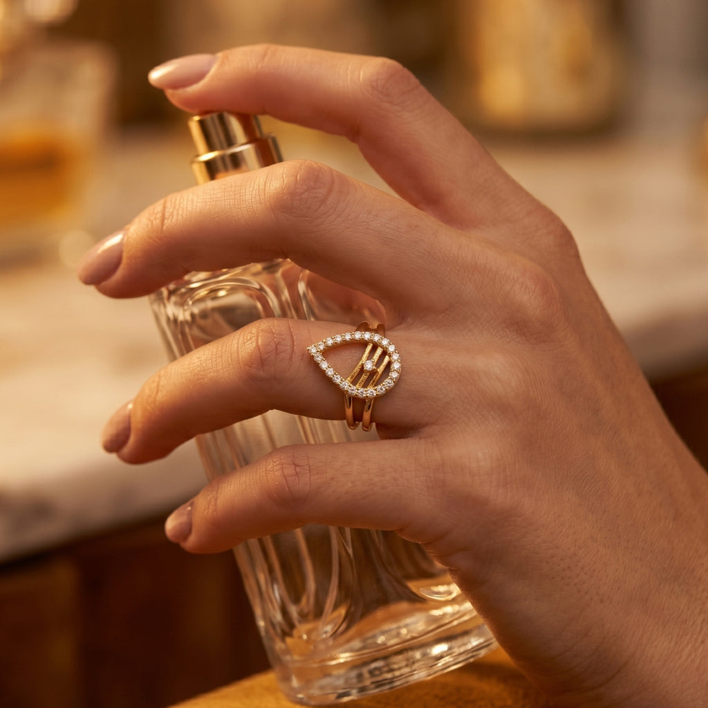 Open Geometric Triangle Pave Ring