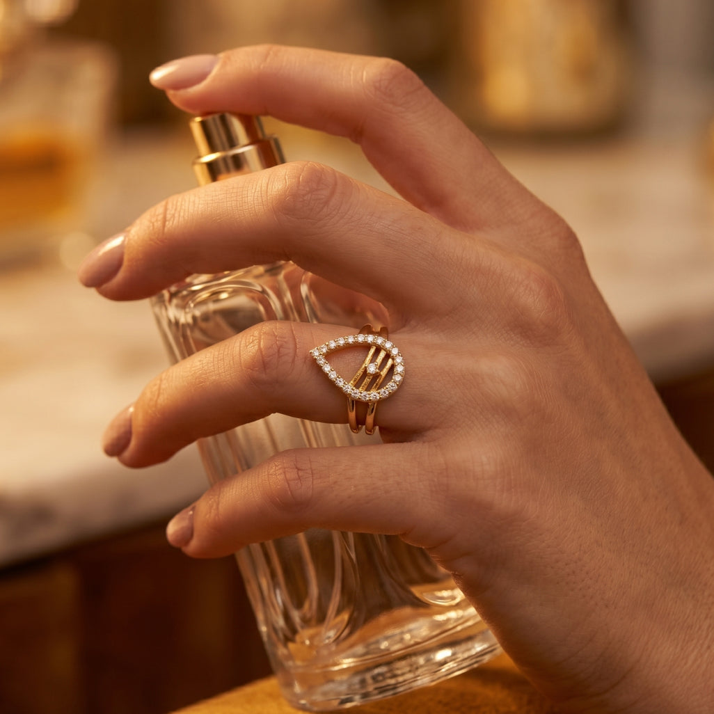 Open Geometric Triangle Pave Ring