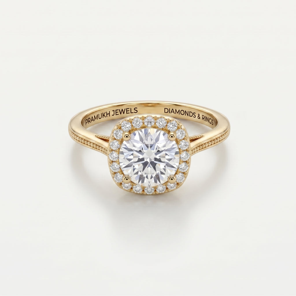 Cushion Halo Milgrain Solitaire Ring