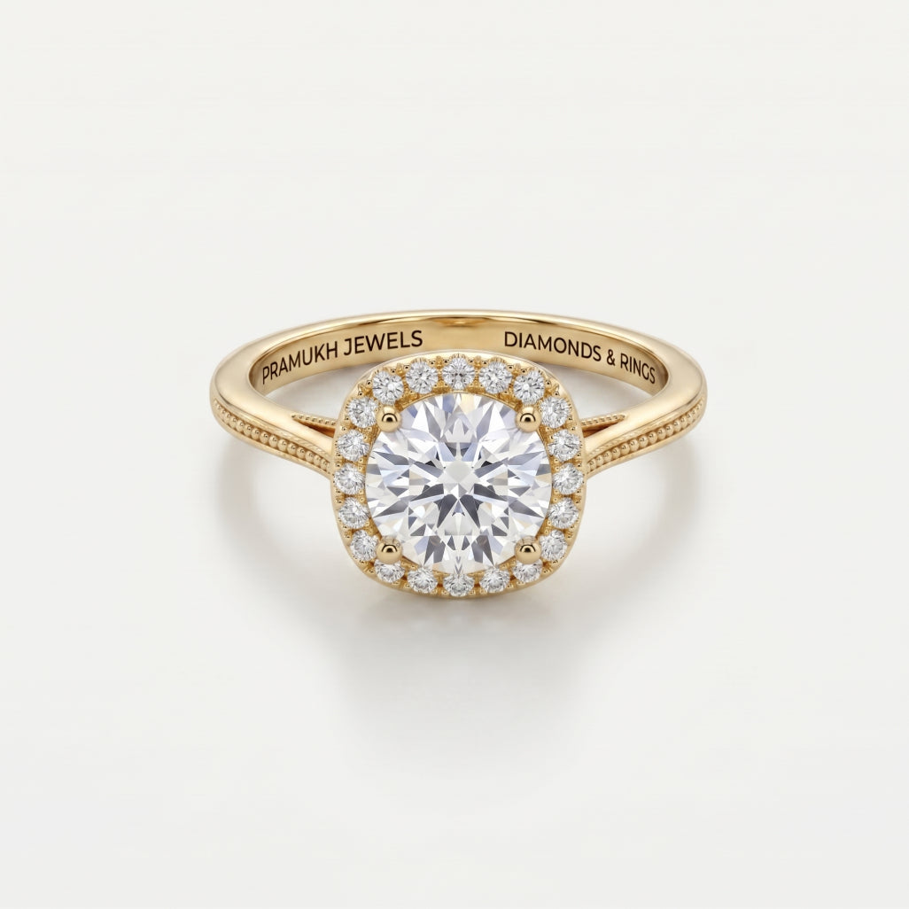 Cushion Halo Milgrain Solitaire Ring