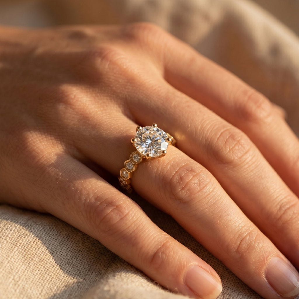 Hexagon Milgrain Solitaire Engagement Ring