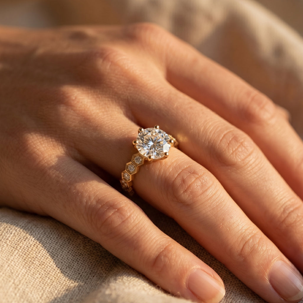 Hexagon Milgrain Solitaire Engagement Ring