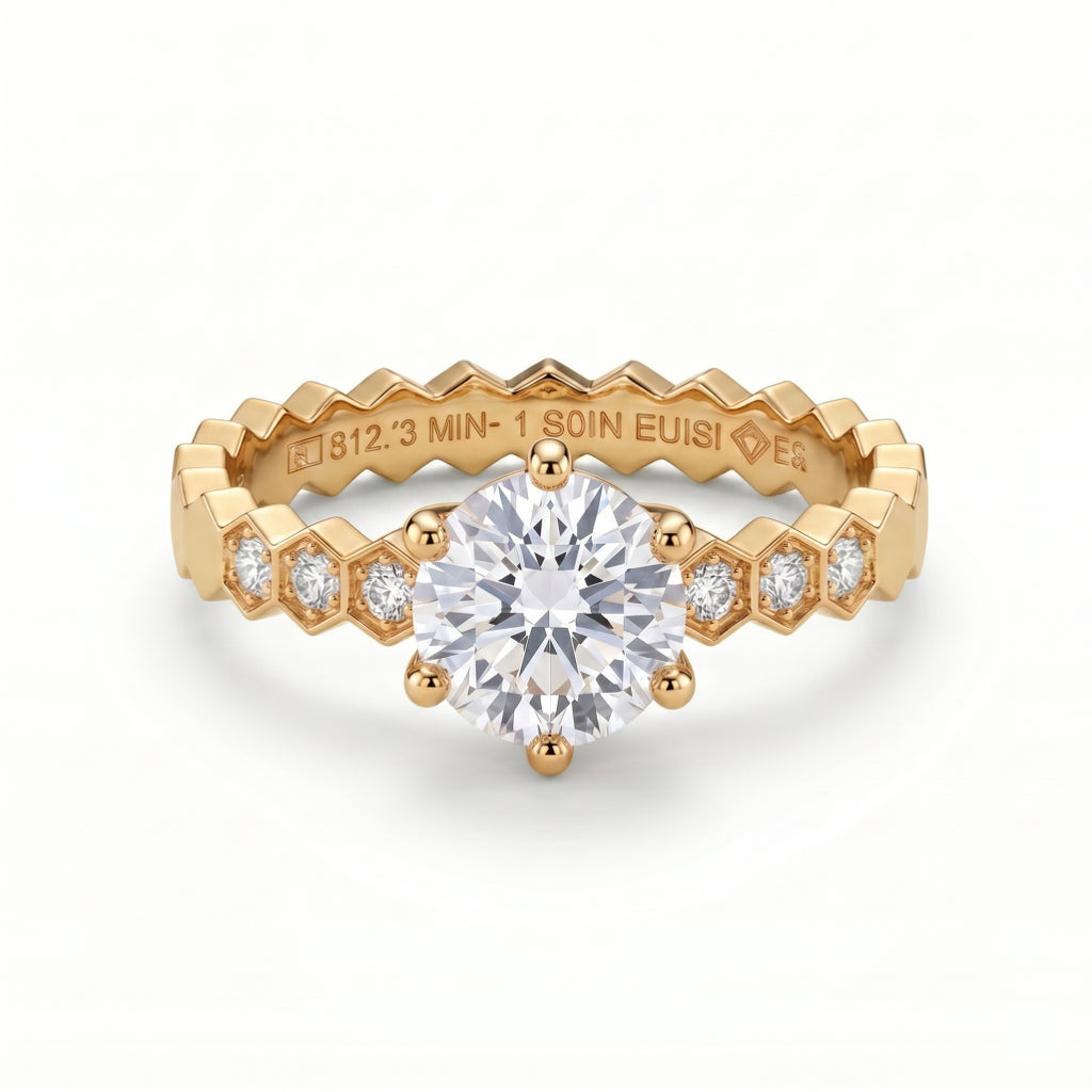 Hexagon Milgrain Solitaire Engagement Ring