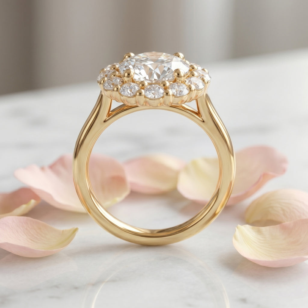 Grand Halo Floral Solitaire Ring