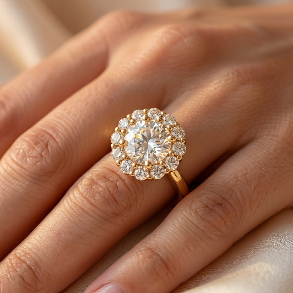 Grand Halo Floral Solitaire Ring