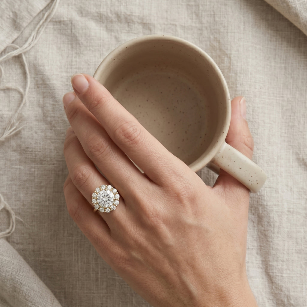 Grand Halo Floral Solitaire Ring
