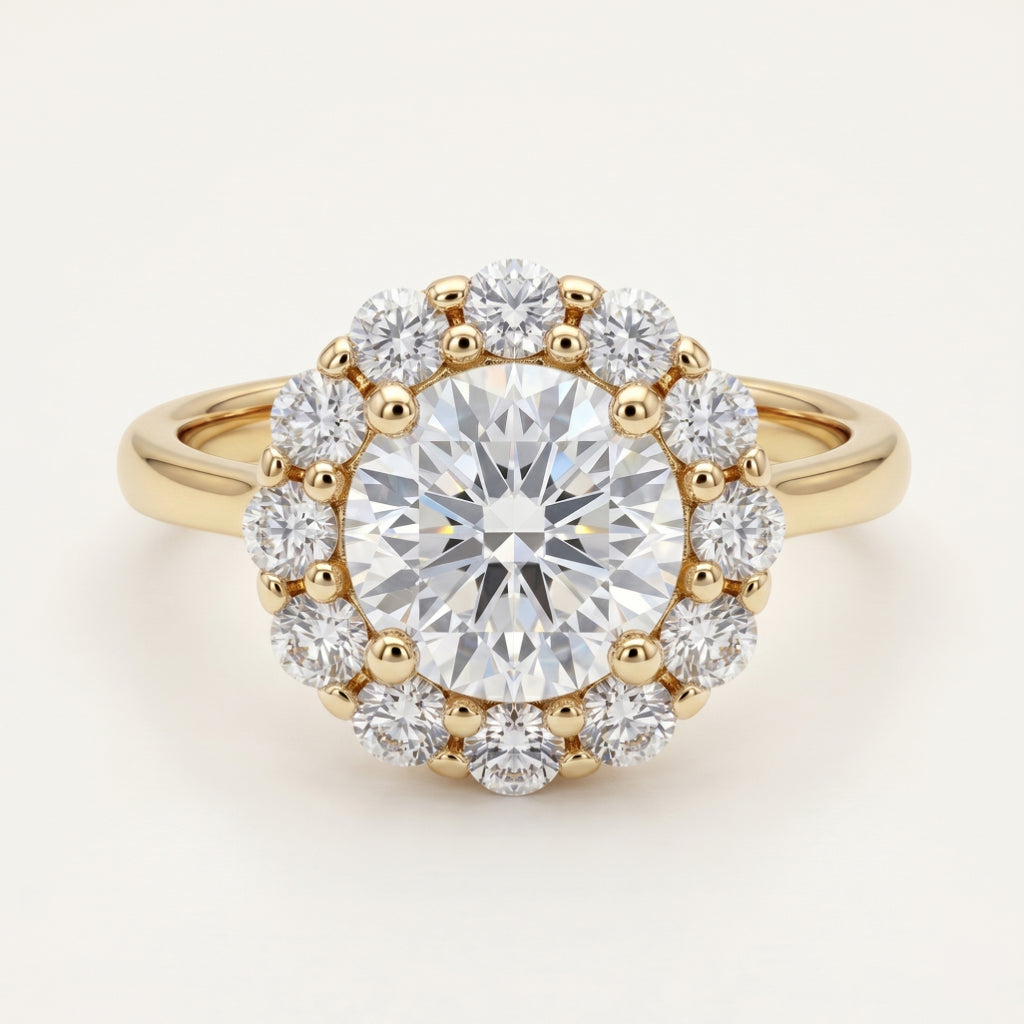 Grand Halo Floral Solitaire Ring