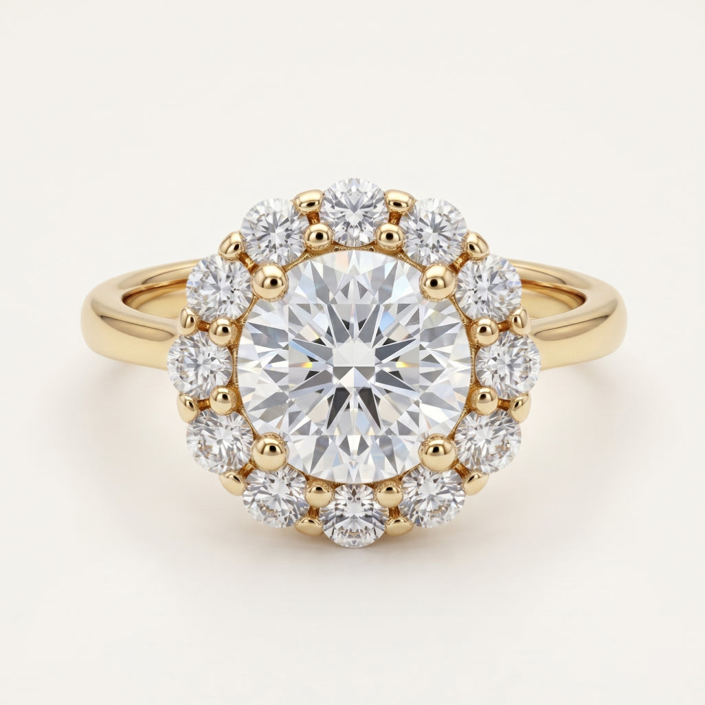 Grand Halo Floral Solitaire Ring