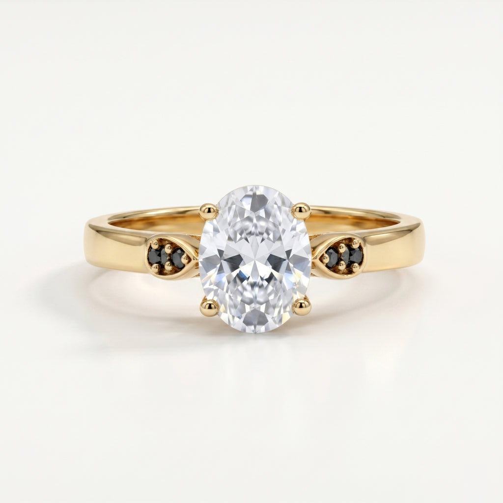 Oval Solitaire Black Diamond Accent Ring