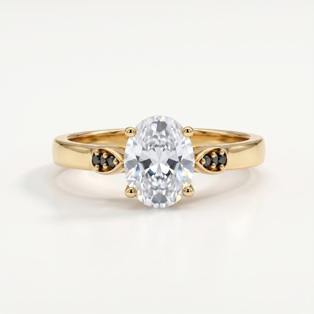Oval Solitaire Black Diamond Accent Ring