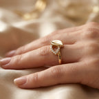 Leaf Signet Pave Hoop Ring