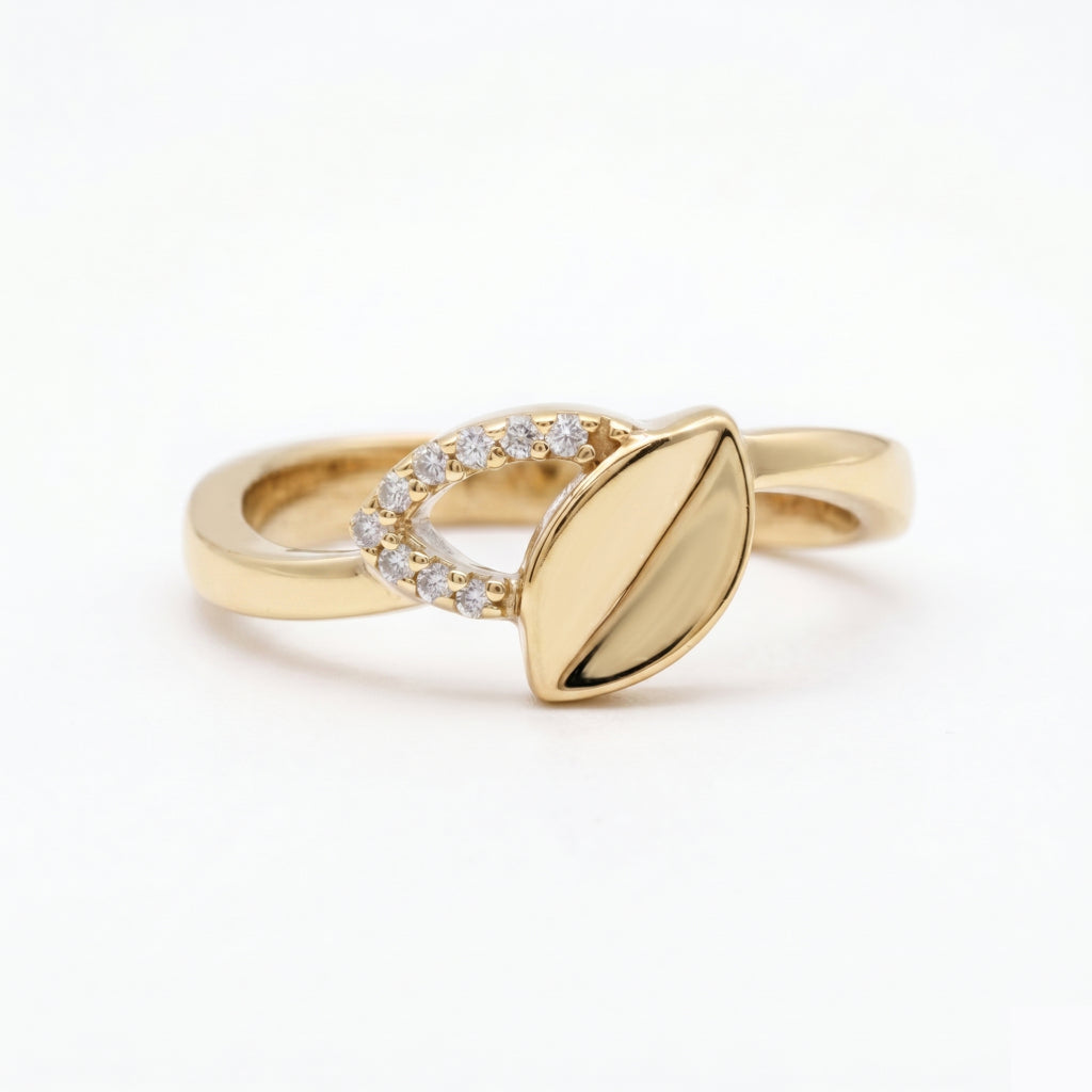 Leaf Signet Pave Hoop Ring