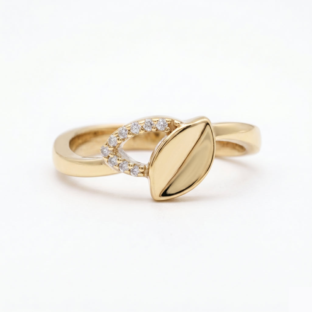 Leaf Signet Pave Hoop Ring
