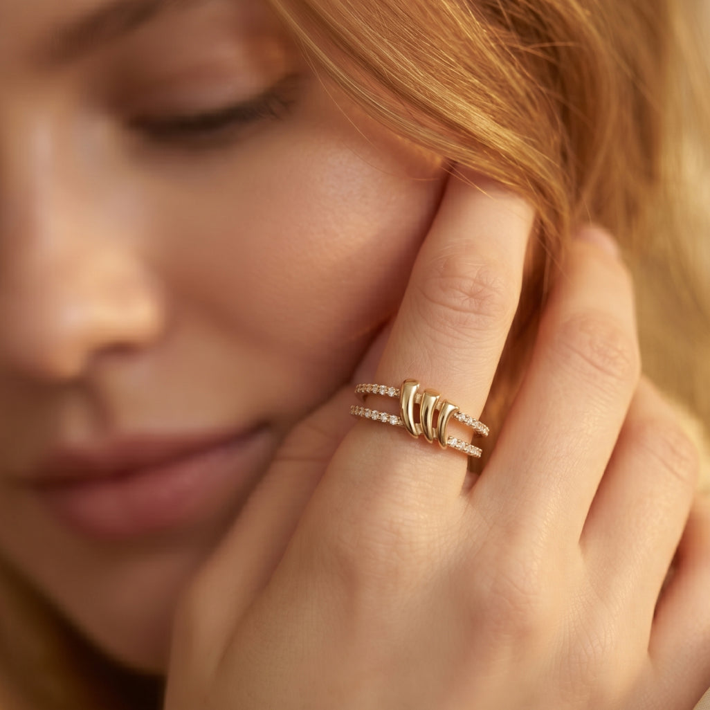 Talon Double Pave Rail Ring
