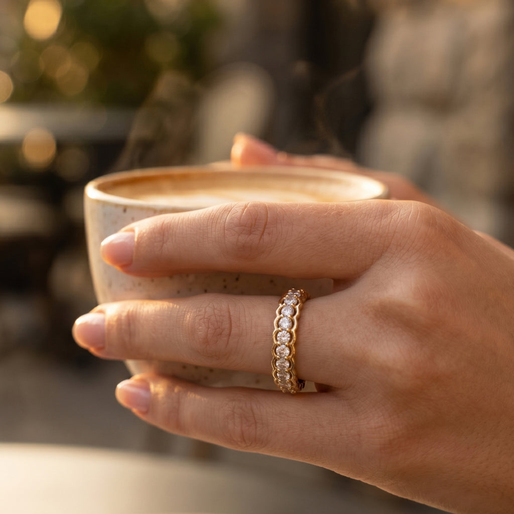Scallop Crown Pave Eternity Band