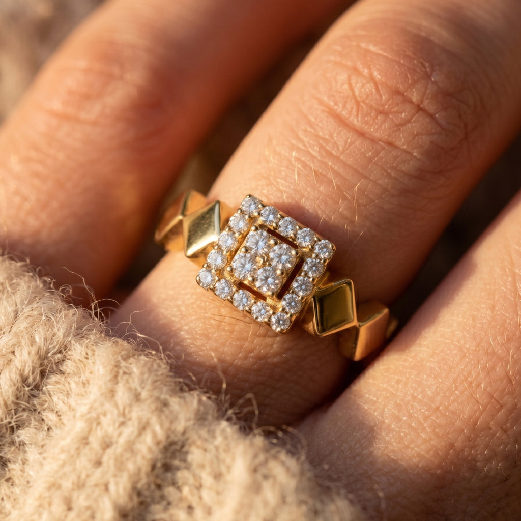 Square Halo Pyramid Shank Ring
