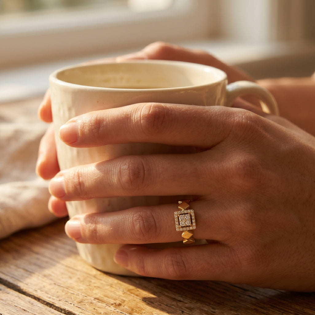 Square Halo Pyramid Shank Ring